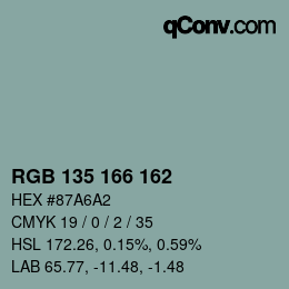 Color code: RGB 135 166 162 | qconv.com