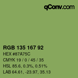 颜色代码: RGB 135 167 92 | qconv.com
