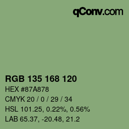 Color code: RGB 135 168 120 | qconv.com