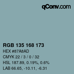 颜色代码: RGB 135 168 173 | qconv.com