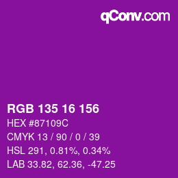 カラーコード: RGB 135 16 156 | qconv.com