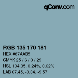 颜色代码: RGB 135 170 181 | qconv.com