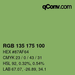 Color code: RGB 135 175 100 | qconv.com