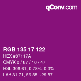 カラーコード: RGB 135 17 122 | qconv.com