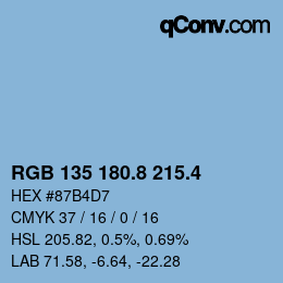 カラーコード: RGB 135 180.8 215.4 | qconv.com
