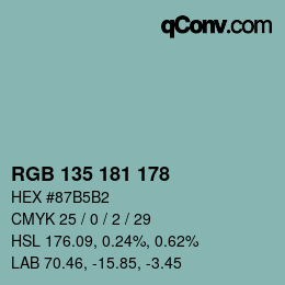 颜色代码: RGB 135 181 178 | qconv.com