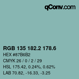 カラーコード: RGB 135 182.2 178.6 | qconv.com