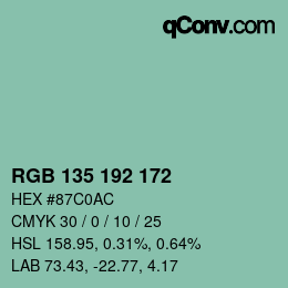 颜色代码: RGB 135 192 172 | qconv.com