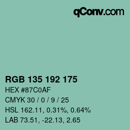 颜色代码: RGB 135 192 175 | qconv.com