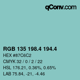 カラーコード: RGB 135 198.4 194.4 | qconv.com