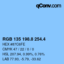 カラーコード: RGB 135 198.8 254.4 | qconv.com