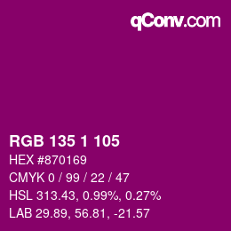 カラーコード: RGB 135 1 105 | qconv.com