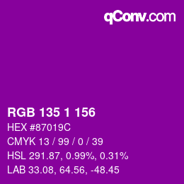 カラーコード: RGB 135 1 156 | qconv.com