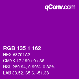 カラーコード: RGB 135 1 162 | qconv.com
