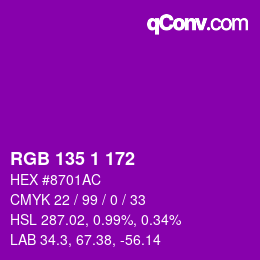 Color code: RGB 135 1 172 | qconv.com