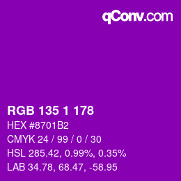 颜色代码: RGB 135 1 178 | qconv.com