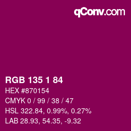 Color code: RGB 135 1 84 | qconv.com