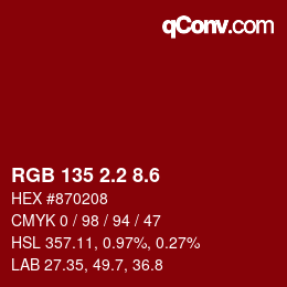 カラーコード: RGB 135 2.2 8.6 | qconv.com