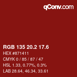 カラーコード: RGB 135 20.2 17.6 | qconv.com