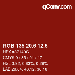 カラーコード: RGB 135 20.6 12.6 | qconv.com