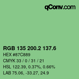 カラーコード: RGB 135 200.2 137.6 | qconv.com