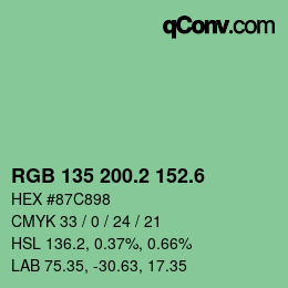 カラーコード: RGB 135 200.2 152.6 | qconv.com