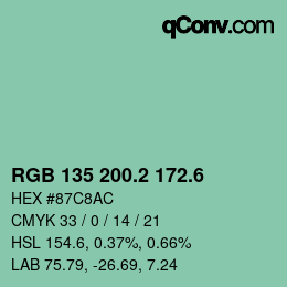 カラーコード: RGB 135 200.2 172.6 | qconv.com