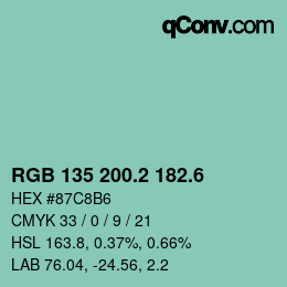 カラーコード: RGB 135 200.2 182.6 | qconv.com