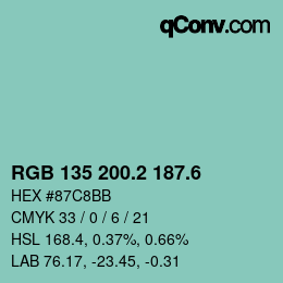 カラーコード: RGB 135 200.2 187.6 | qconv.com