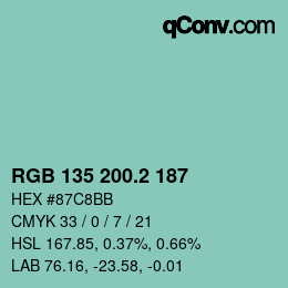 カラーコード: RGB 135 200.2 187 | qconv.com