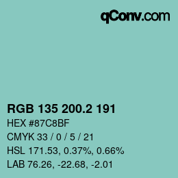 カラーコード: RGB 135 200.2 191 | qconv.com