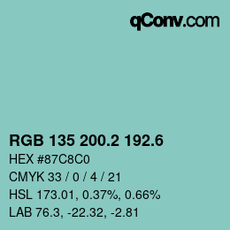 カラーコード: RGB 135 200.2 192.6 | qconv.com