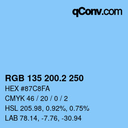 カラーコード: RGB 135 200.2 250 | qconv.com