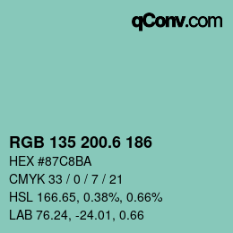 カラーコード: RGB 135 200.6 186 | qconv.com