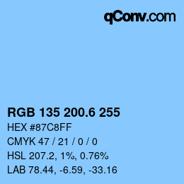 カラーコード: RGB 135 200.6 255 | qconv.com