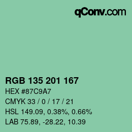 Color code: RGB 135 201 167 | qconv.com