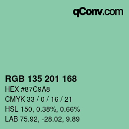 Color code: RGB 135 201 168 | qconv.com