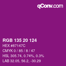 颜色代码: RGB 135 20 124 | qconv.com