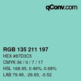 カラーコード: RGB 135 211 197 | qconv.com