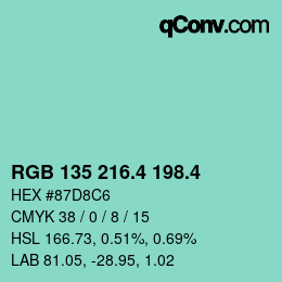 カラーコード: RGB 135 216.4 198.4 | qconv.com