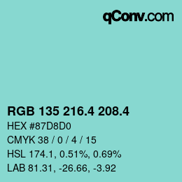 カラーコード: RGB 135 216.4 208.4 | qconv.com