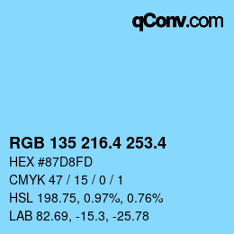 カラーコード: RGB 135 216.4 253.4 | qconv.com