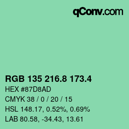 カラーコード: RGB 135 216.8 173.4 | qconv.com
