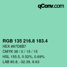 カラーコード: RGB 135 216.8 183.4 | qconv.com