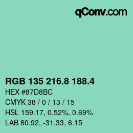 カラーコード: RGB 135 216.8 188.4 | qconv.com