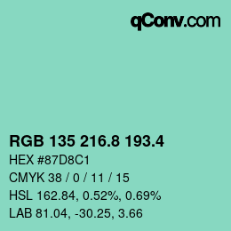 カラーコード: RGB 135 216.8 193.4 | qconv.com