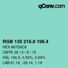 カラーコード: RGB 135 216.8 198.4 | qconv.com