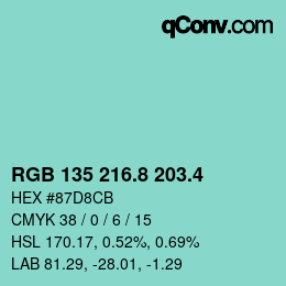 カラーコード: RGB 135 216.8 203.4 | qconv.com