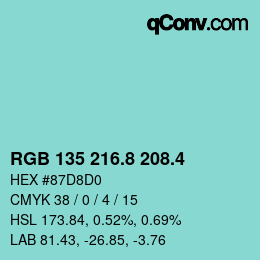 カラーコード: RGB 135 216.8 208.4 | qconv.com