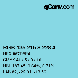 カラーコード: RGB 135 216.8 228.4 | qconv.com